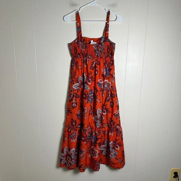 Rhode for Target XS Orange Floral Print‎ Sleeveless Tiered Maxi Dress Casual - Picture 2 of 8